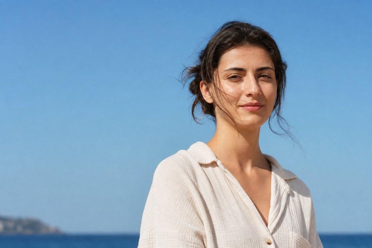 image Summer portrait with a clean background, controlled seasonal color, and no bright distractions behind the face