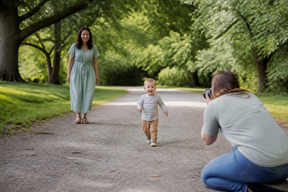 Outdoor child photography settings in open shade with room for movement