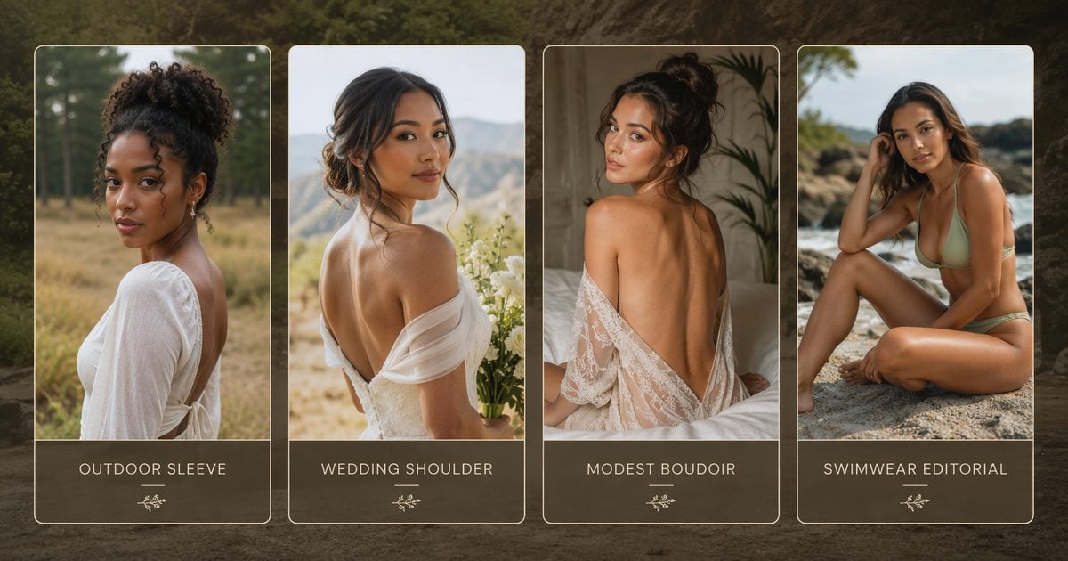 portrait retouch session cards for sleeve shoulder back and swimwear tan lines