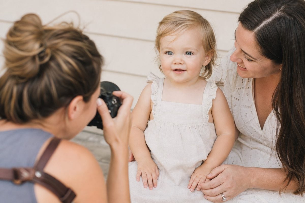 toddler eye level photography Photographer kneeling at toddler eye level for a natural portrait