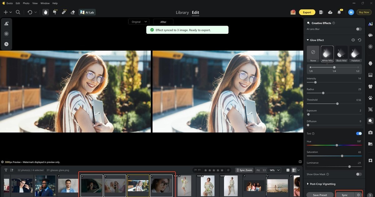 Evoto Sync Glow Effect across selects