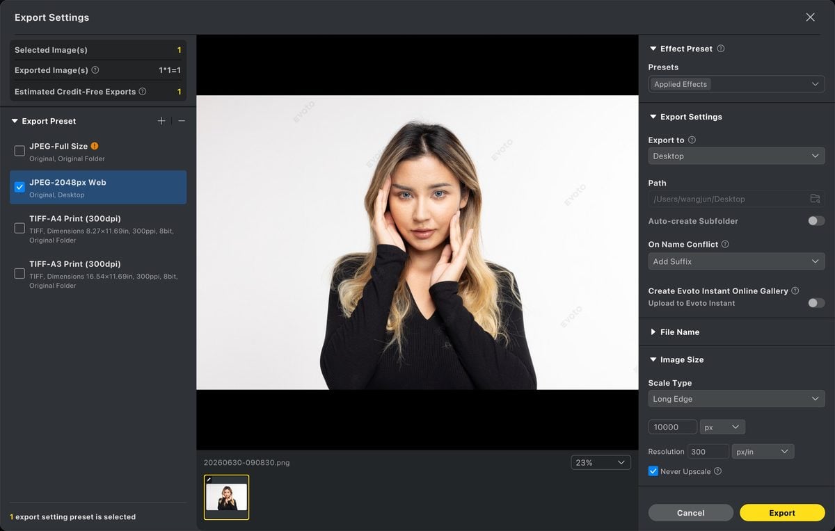 Export the final file