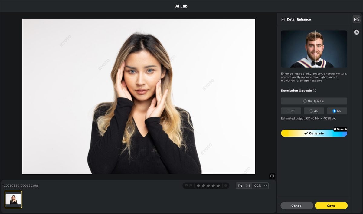 Choose 2K / 4K / 6K, then generate