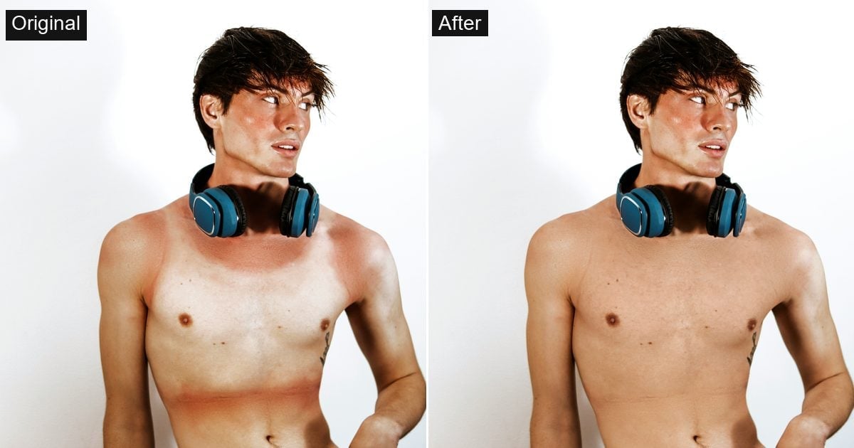 how to even out farmer tan in a portrait photo with Evoto