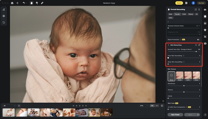 Retoque de pele para uma pele de bebê impecável e natural em fotografia newborn