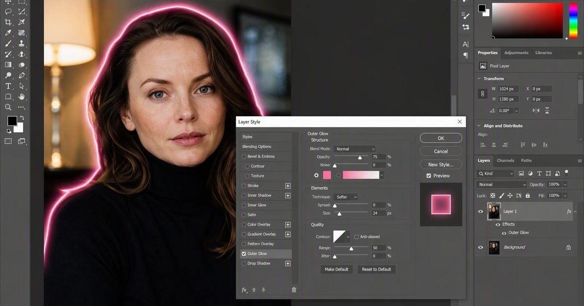 outer glow mistake layer style panel photoshop