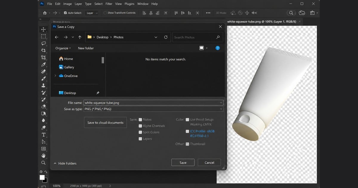 photoshop save png format options native ui
