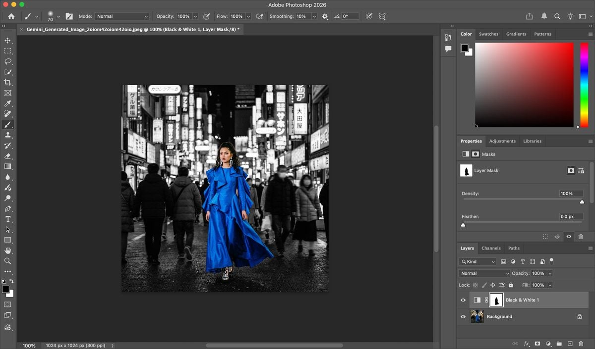 restore color with the layer mask Restore color with the layer mask