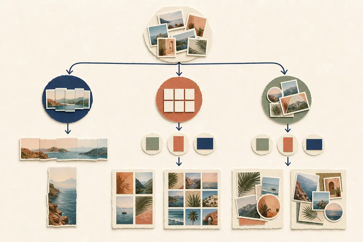 Comparison of the same photos in different photo collage layout