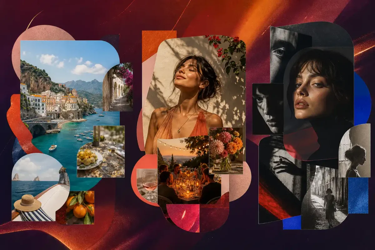 Styled photo collage layout templates for travel, lifestyle, and portrait images