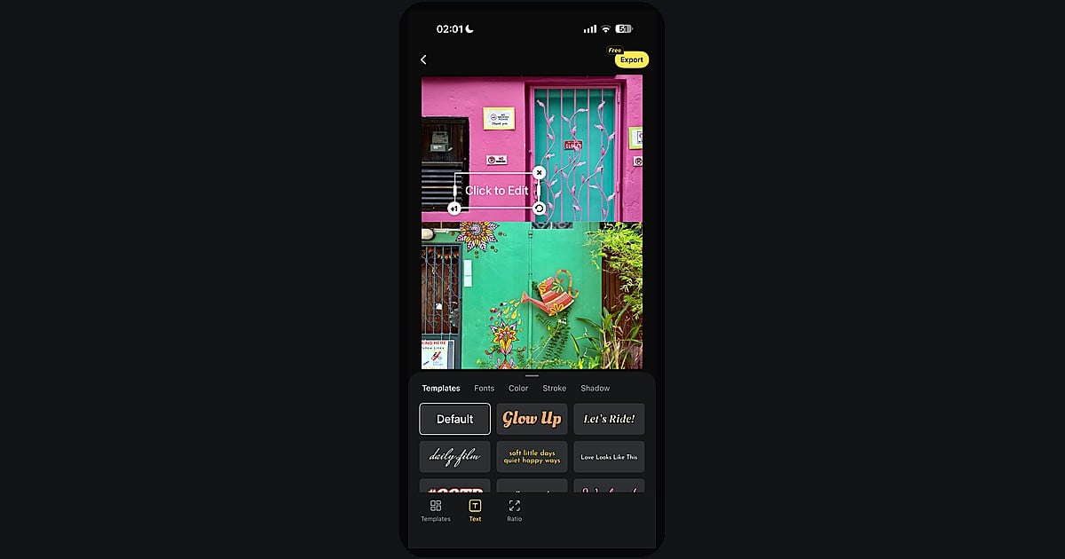 Evoto App step 2 open Text tab