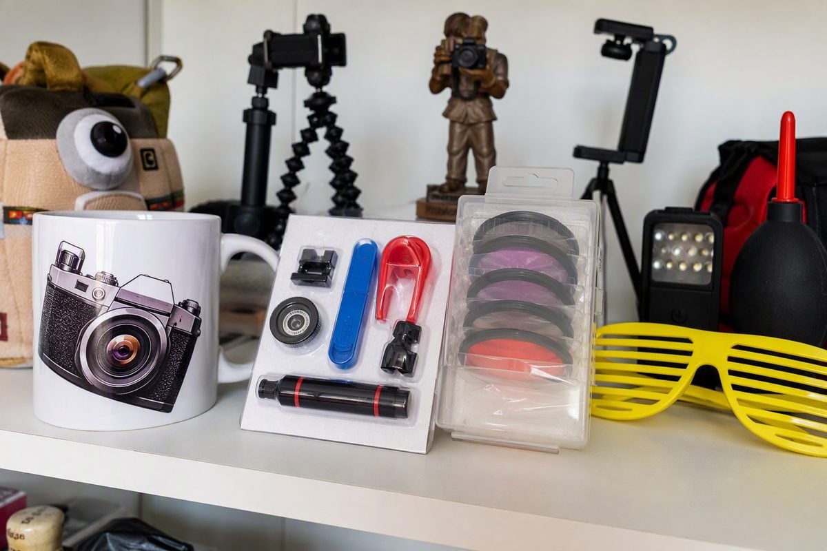 Generic novelty photographer merch and cheap gadget bundle to avoid as gifts