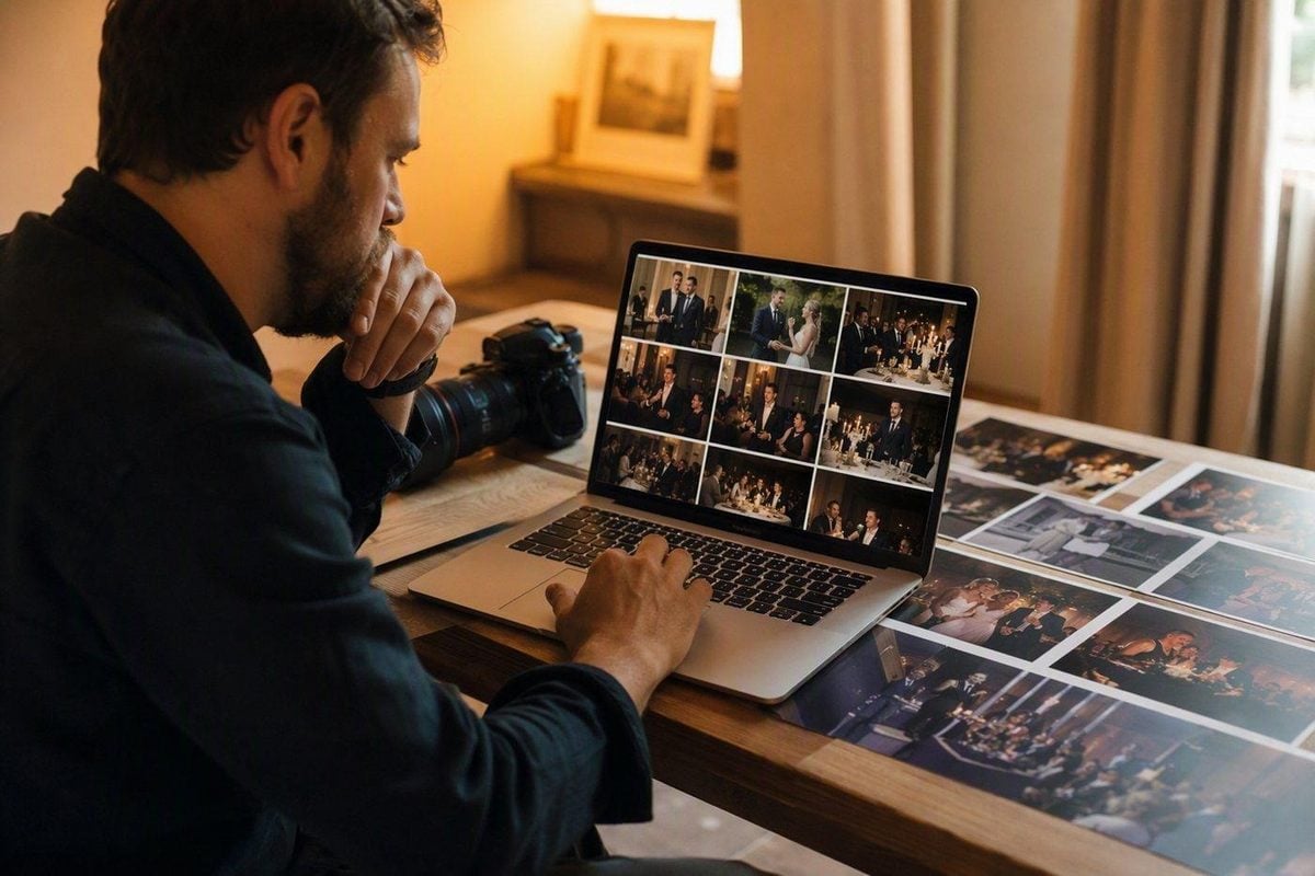 Wedding reception files sorted into light groups for speeches dancing and table candids