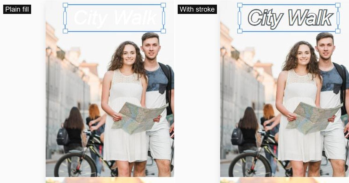 step 1 plain fill versus thin stroke finished caption