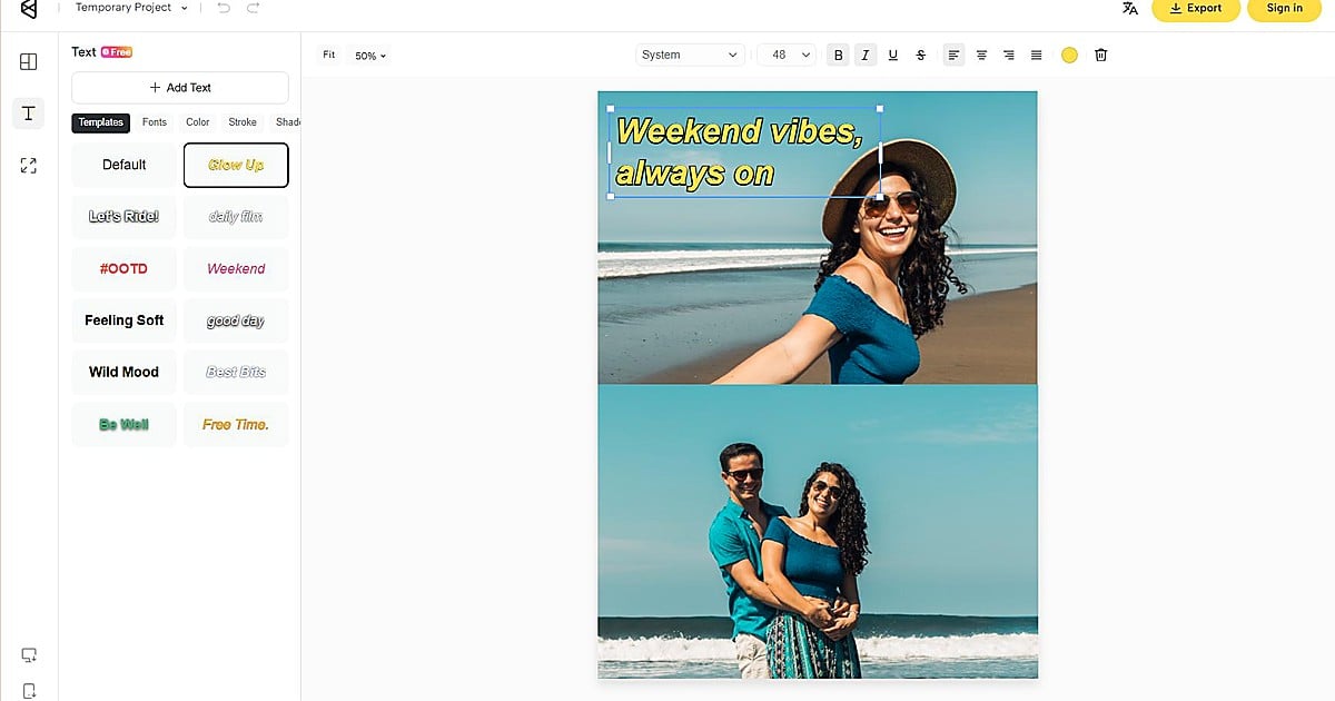 step 2 type caption and pick Templates thumbnail