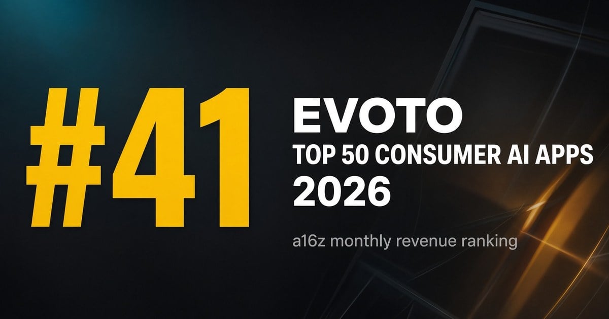 Evoto Ranks #41 in a16z’s Top 50 Consumer AI Apps by Monthly Revenue