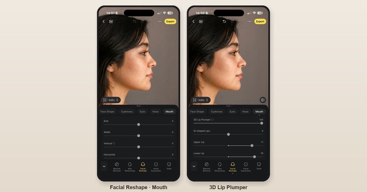 evoto app 3d lip plumper on three quarter