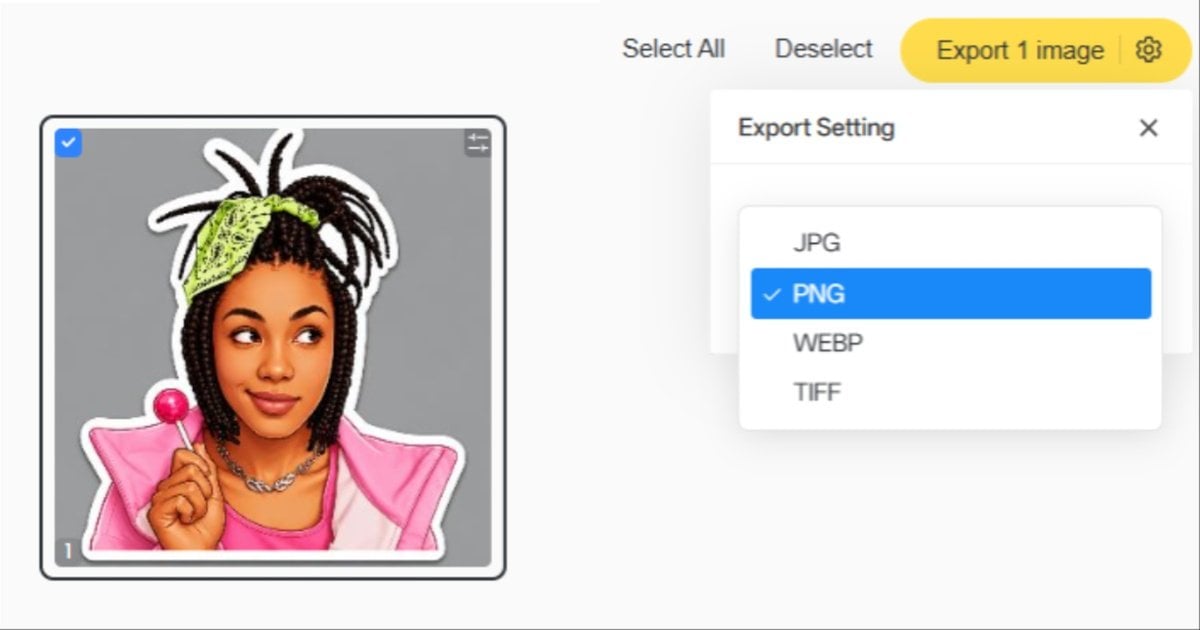 Exportar PNG mestre da figurinha no Evoto
