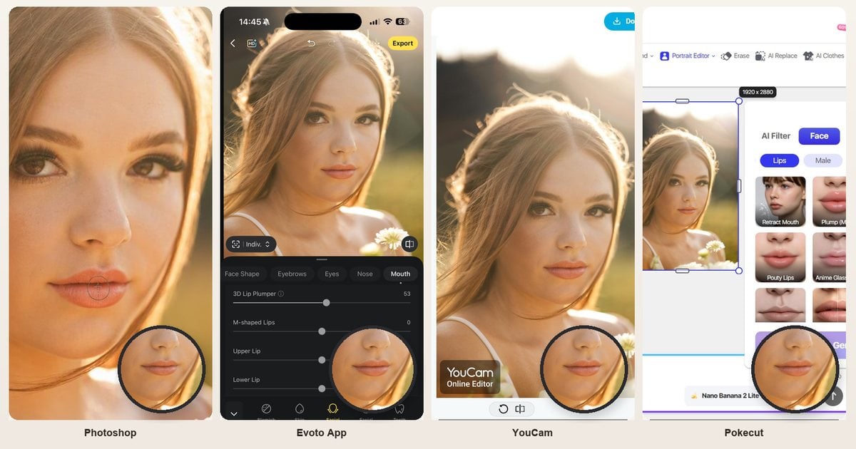 four photo preview paths lip filler look