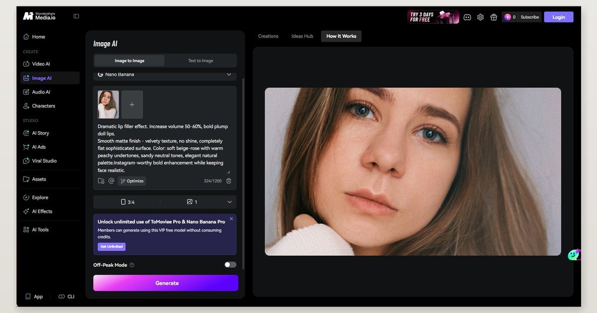 media.io online lip filler simulator browser generate