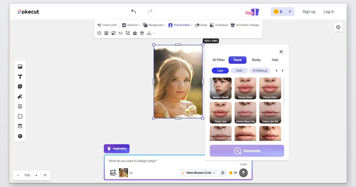 pokecut online lip filler simulator photo test