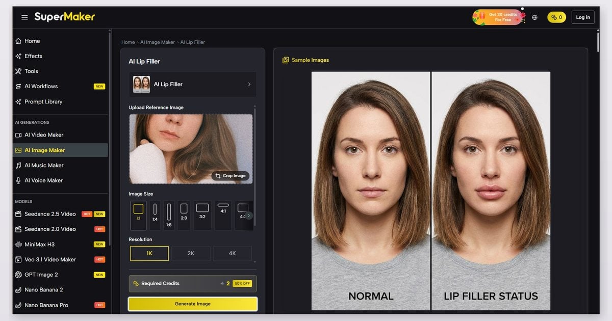 supermaker one click ai lip filler generate