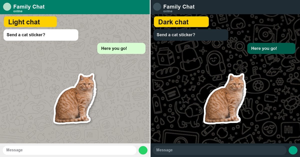 Testar figurinha WhatsApp no chat claro e no escuro