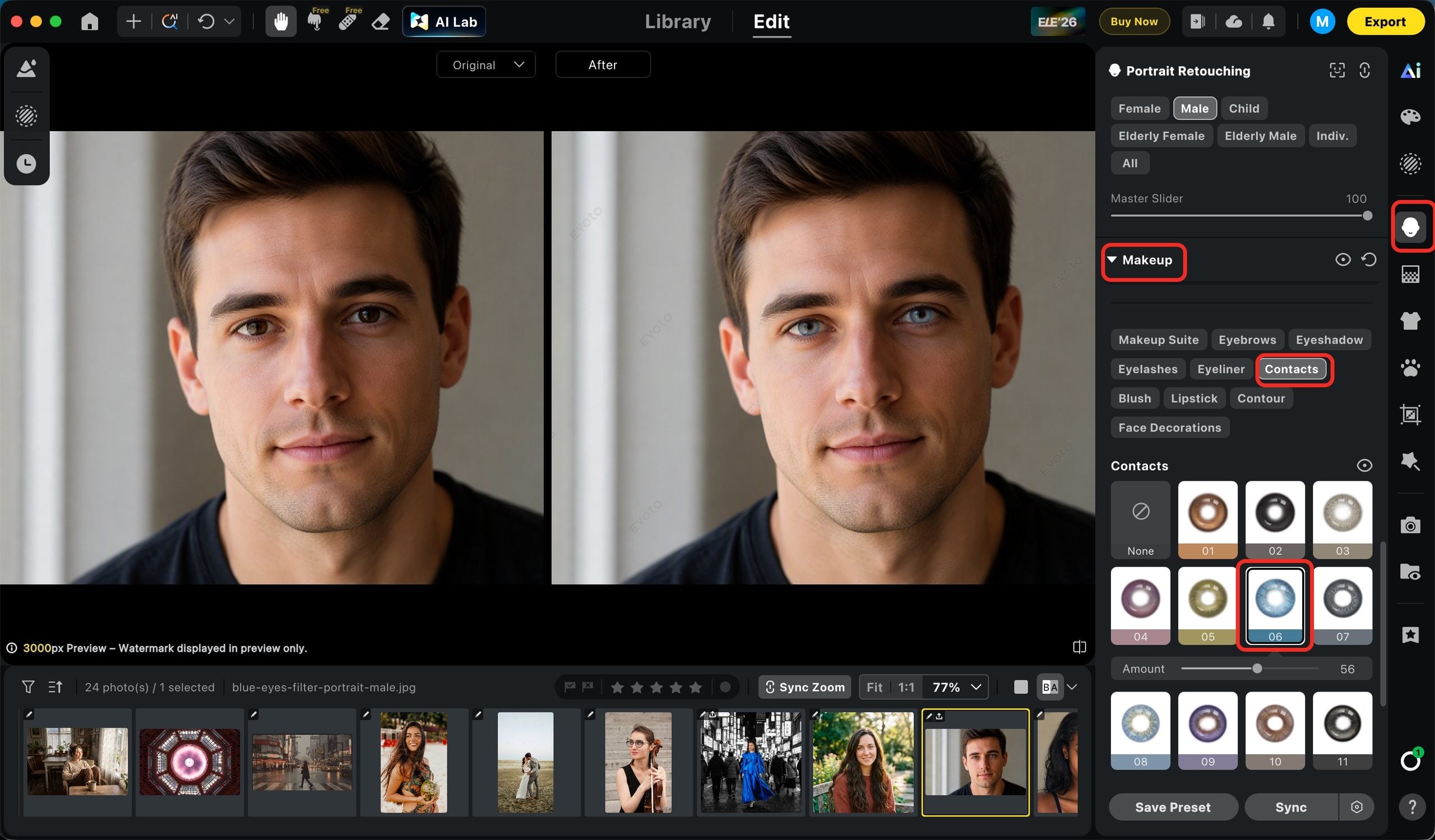 that click applies the blue eye color filter 1 scaled That click applies the blue eye color filter