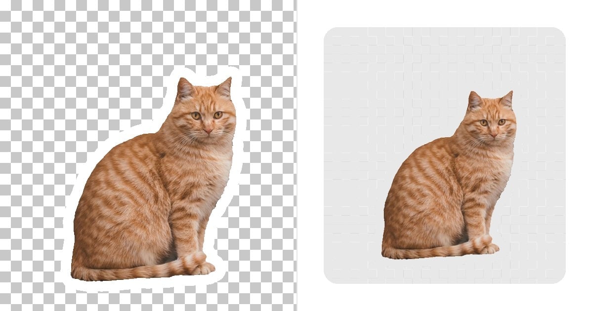 Figurinha transparente versus figurinha quadrada cinza